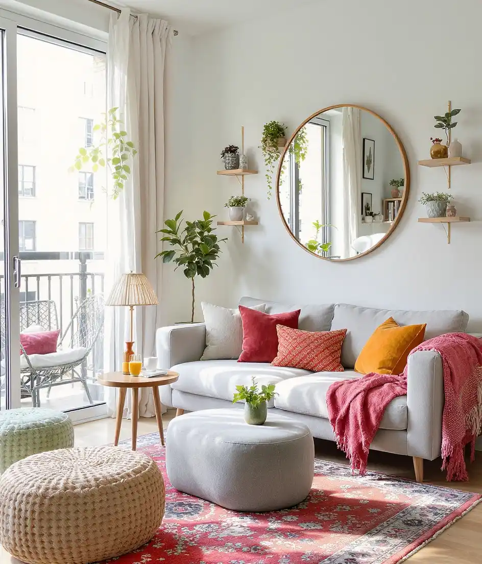 15 Small Living Room Decor Ideas That Feel Luxurious on a Budget 2 1. Large Round Wall Mirror