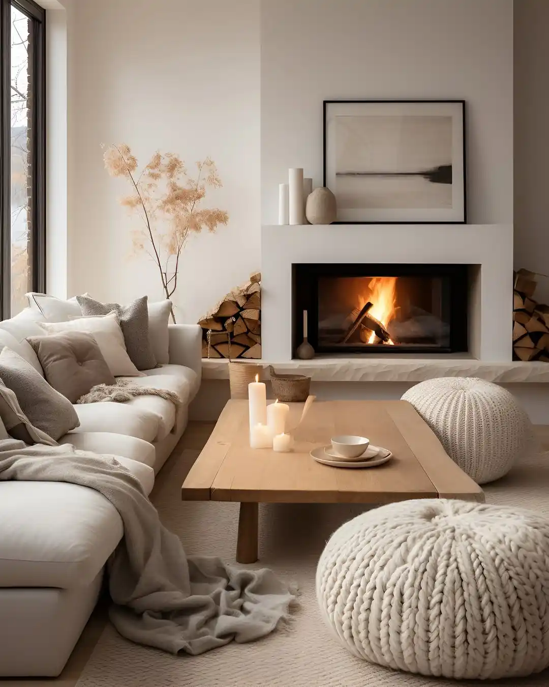 15 Small Living Room Decor Ideas That Feel Luxurious on a Budget 14 13. Style a Low Wood Coffee Table With Pillar Candles