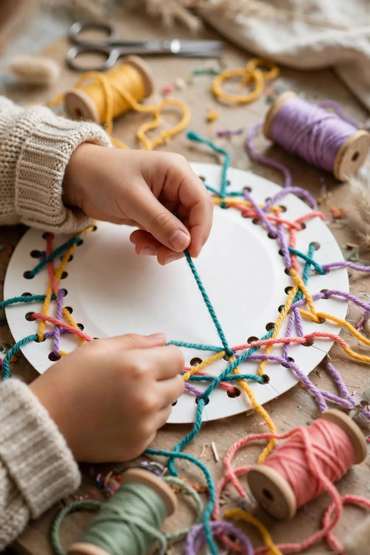 4. Paper Plate Sun Weaving