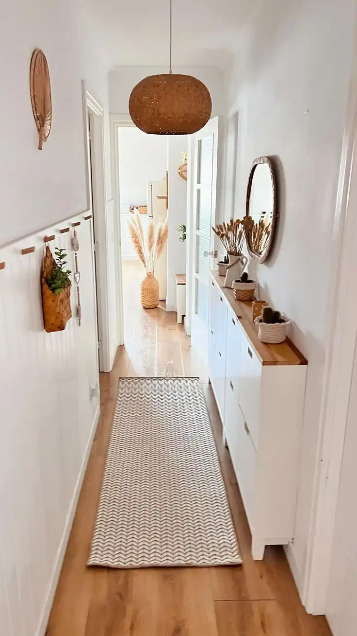 7. Even a Narrow Hallway Can Fit a Full Storage Wall If You Go Long and Low