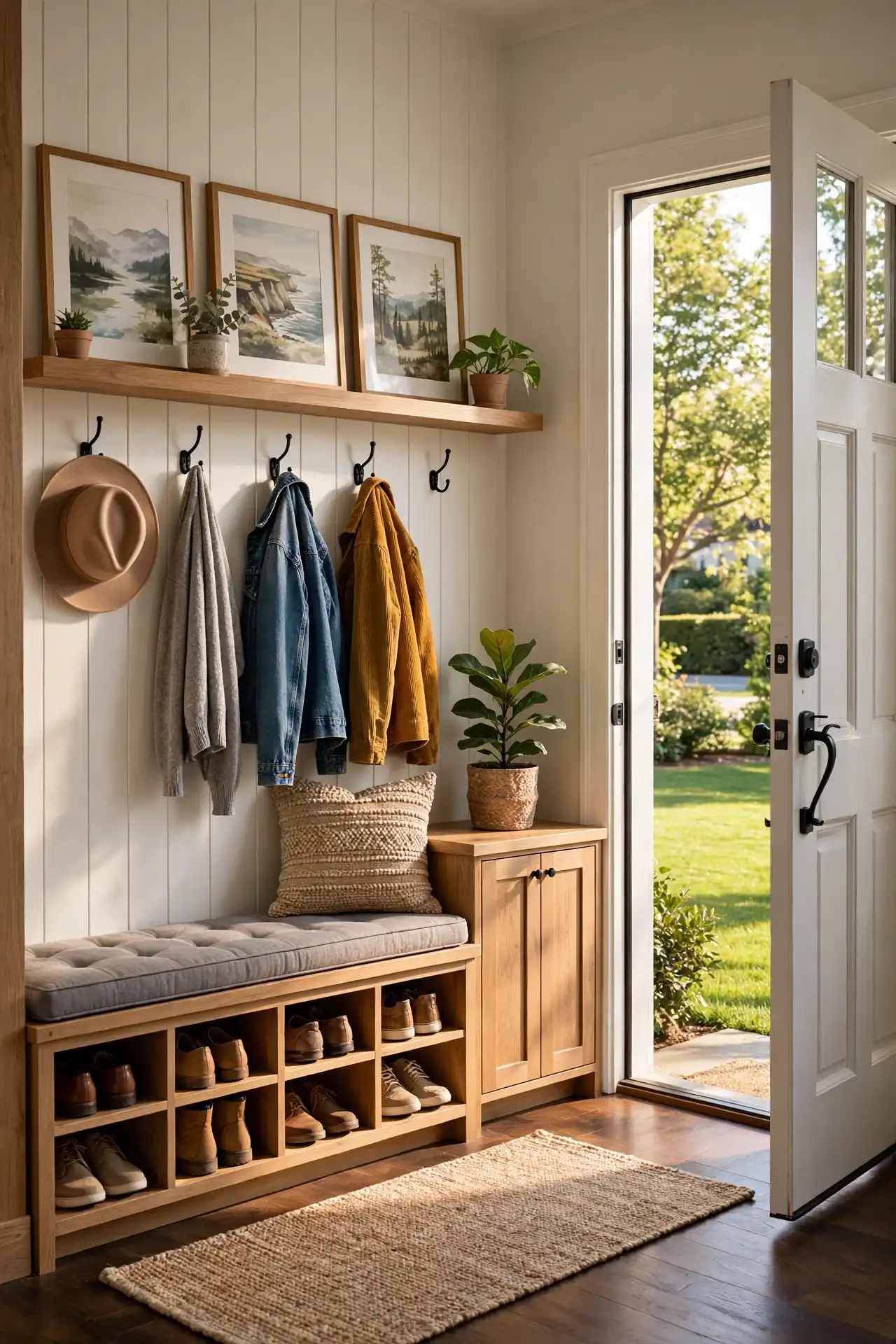 Entry 2 — Mudroom Wall with Bench and Hooks