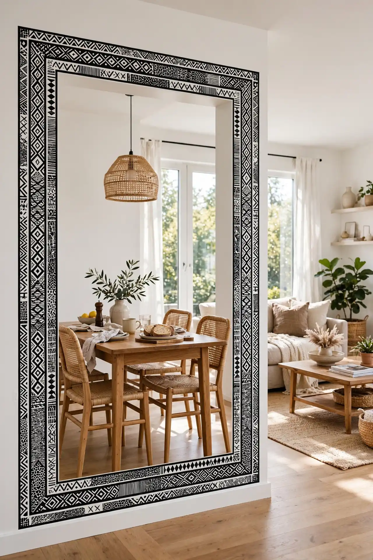 3. Frame Out a Dining Zone Using Mudcloth Borders