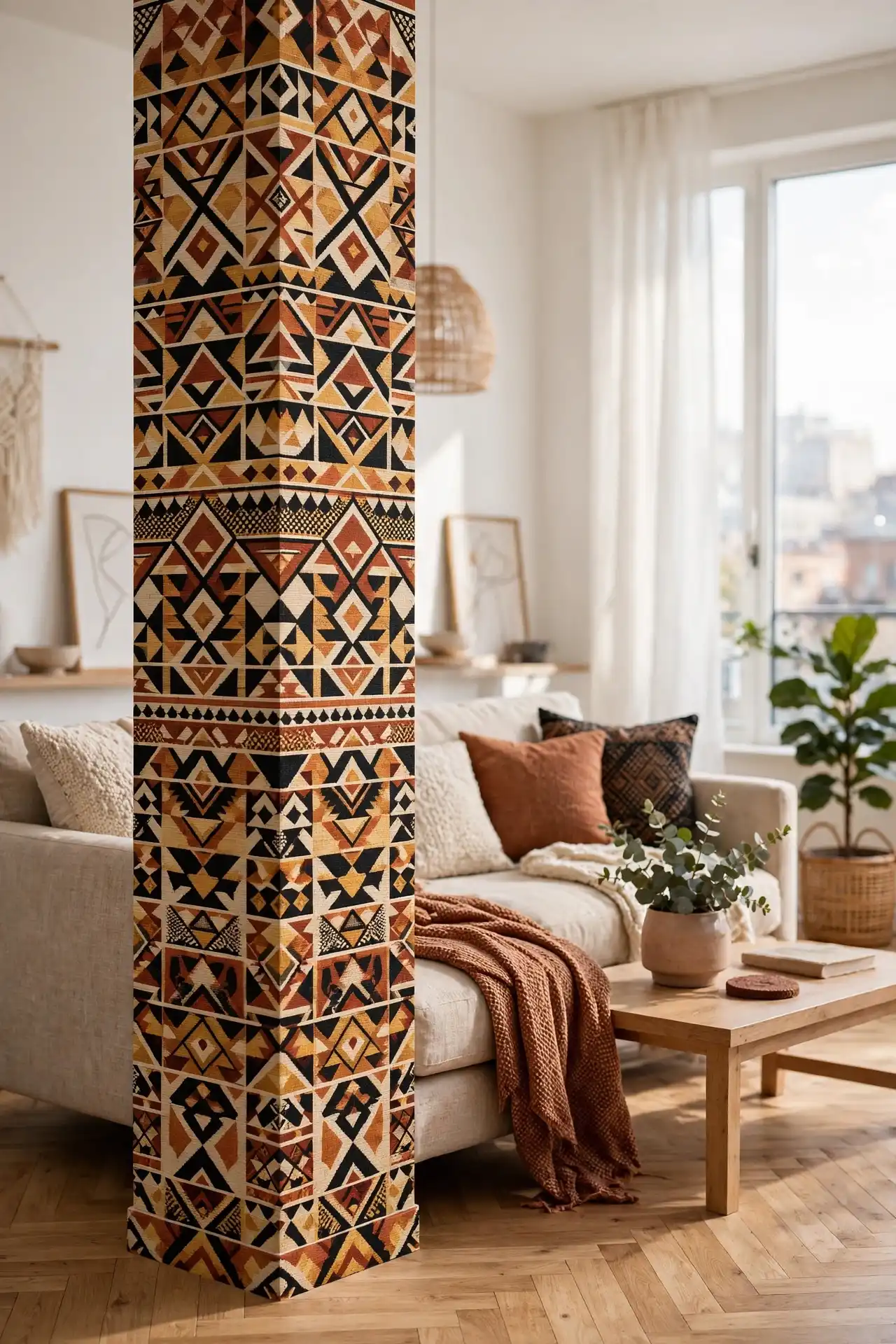 4. Wrap an Awkward Apartment Column in Continuous Geometric Print