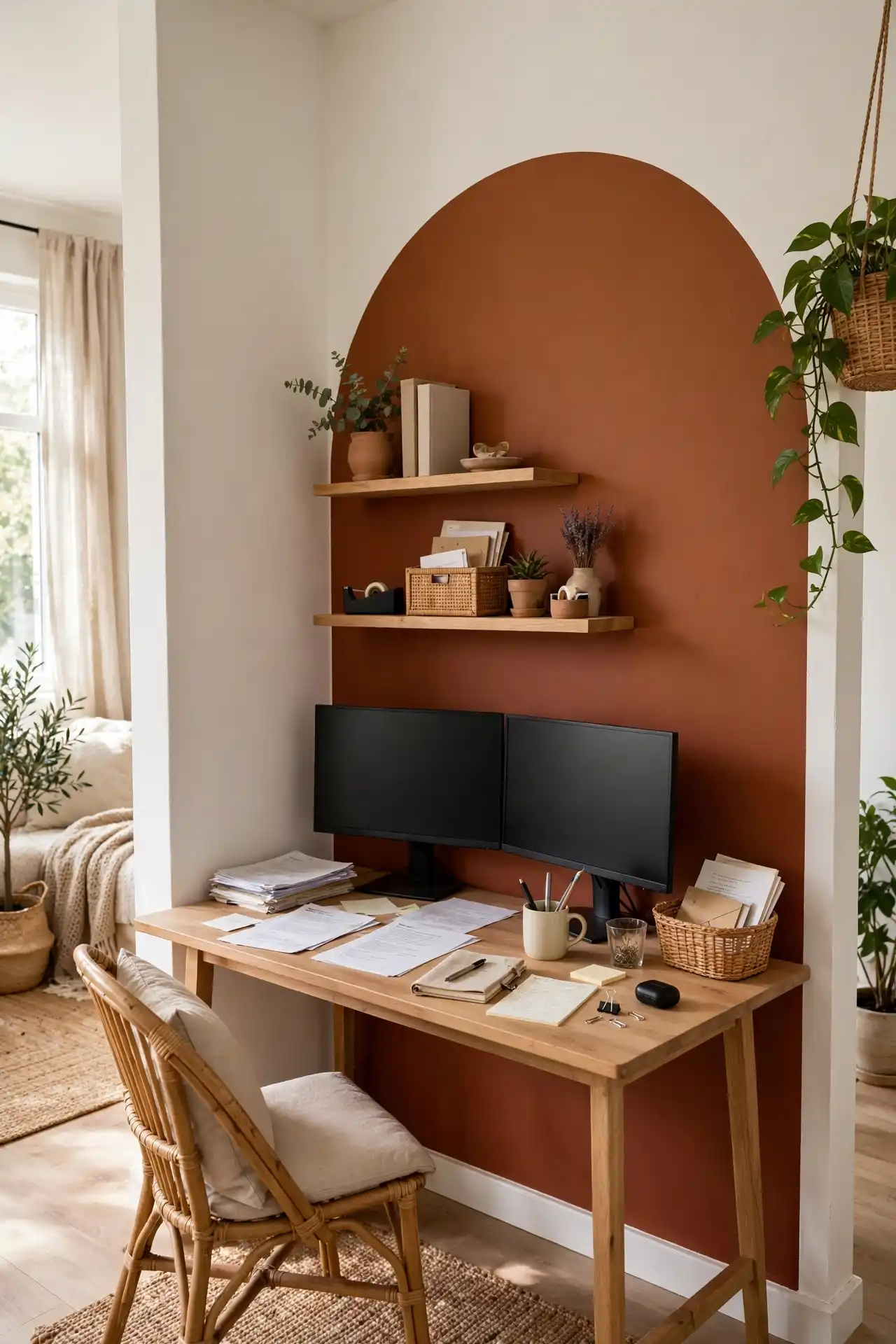 6. Define a Work-From-Home Corner with a Color-Blocked Arch