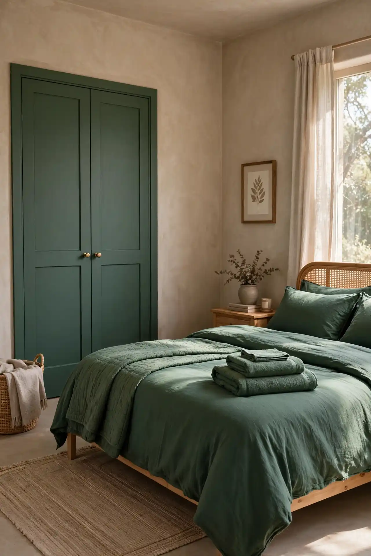 14 Afrocentric Color Palette Ideas for Every Room in Your Home 12 A Guest Room Palette That Keeps Clay Neutral and Forest Green Balanced