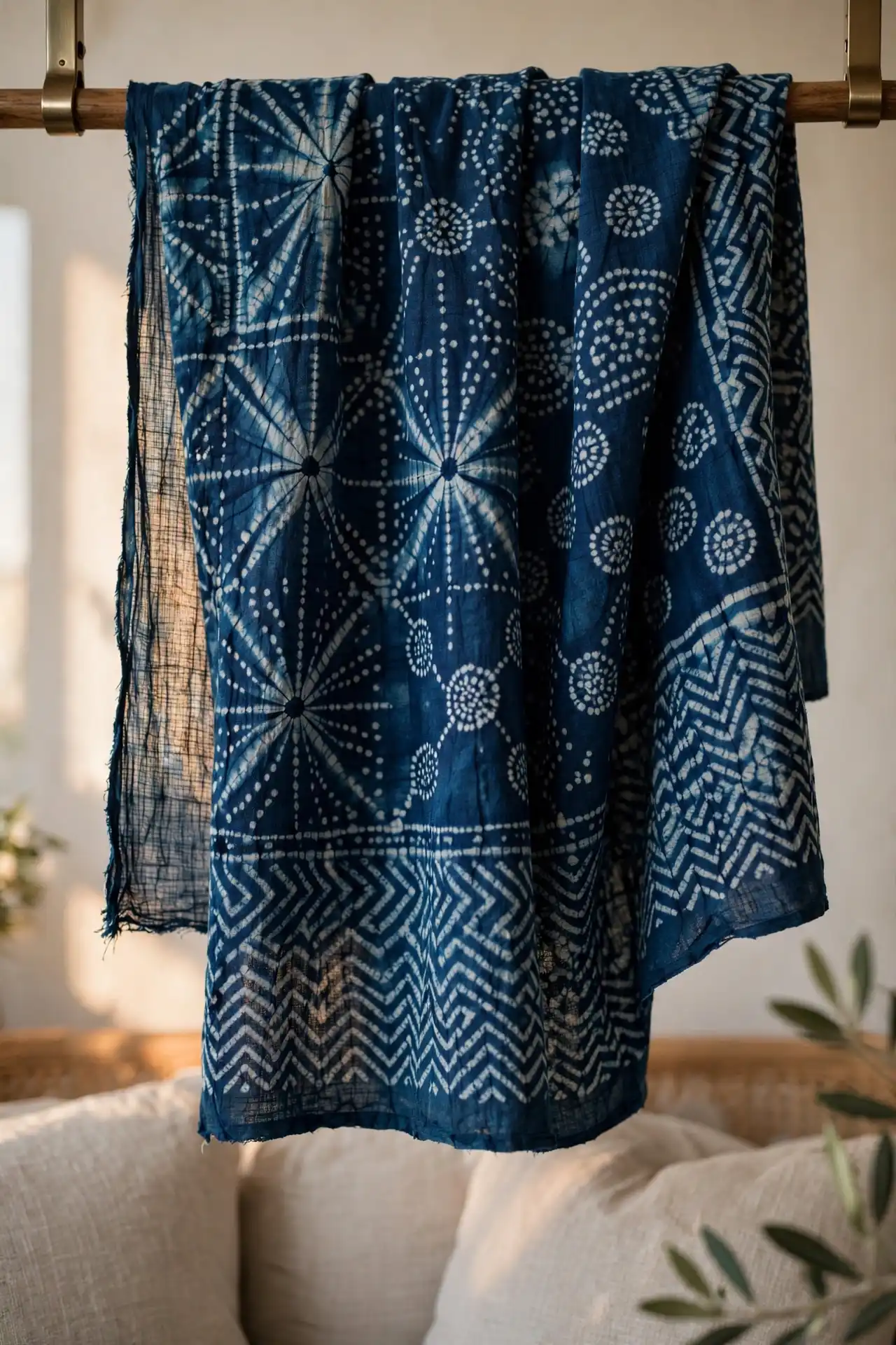 19 Afrocentric Decor Trends Taking Over in 2026 4 Adire-Dyed Fabric Turned Into a Wall Hanging