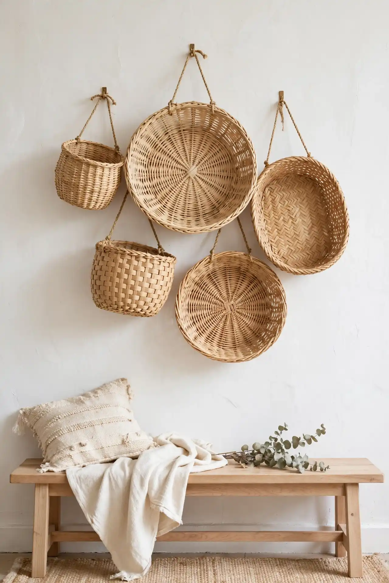 24 Afro Boho Living Room Ideas You Need to Try 11 Basket Wall Art