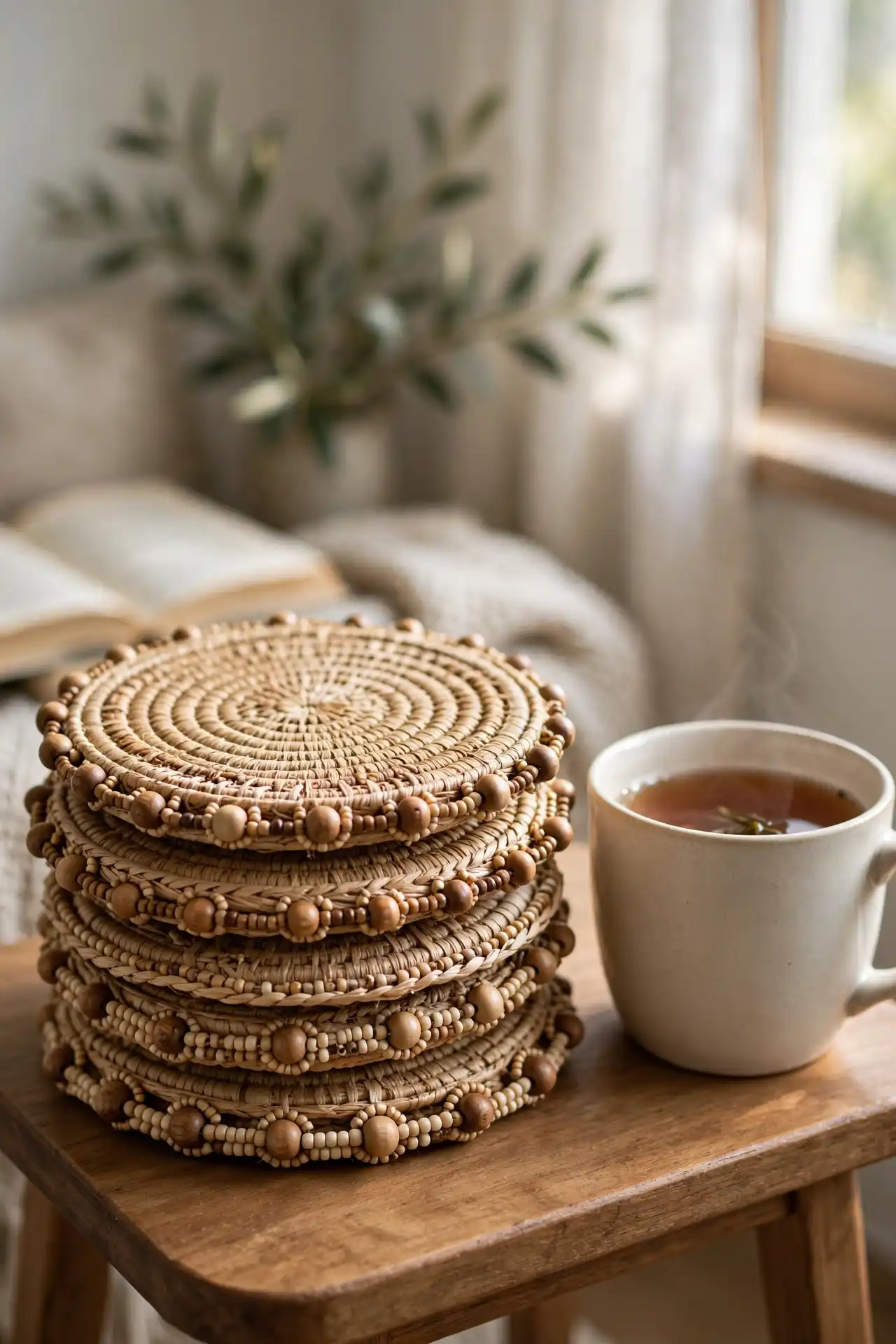 Beaded Raffia Coasters