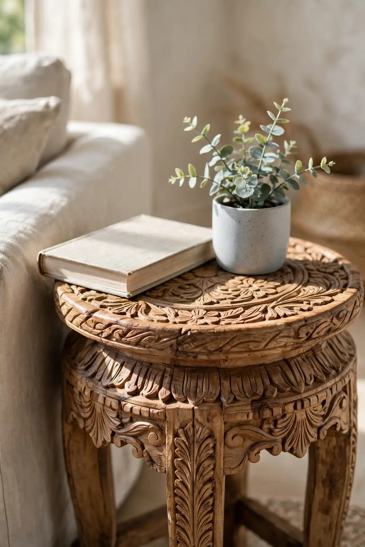 24 Afro Boho Living Room Ideas You Need to Try 8 Carved Wood Stool