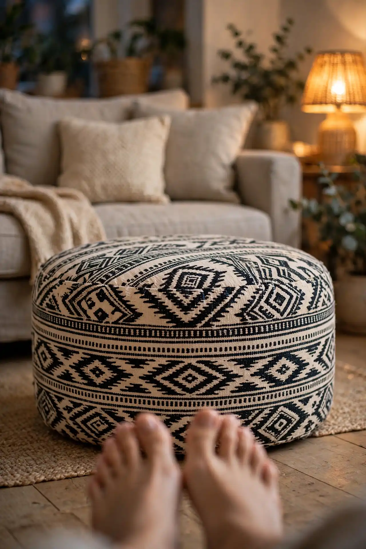 18 Mudcloth Decor Ideas for Every Room in the House 9 Covered ottoman