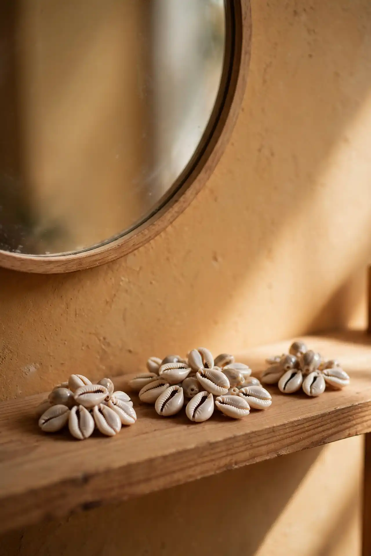 Cowrie shell shelf accents