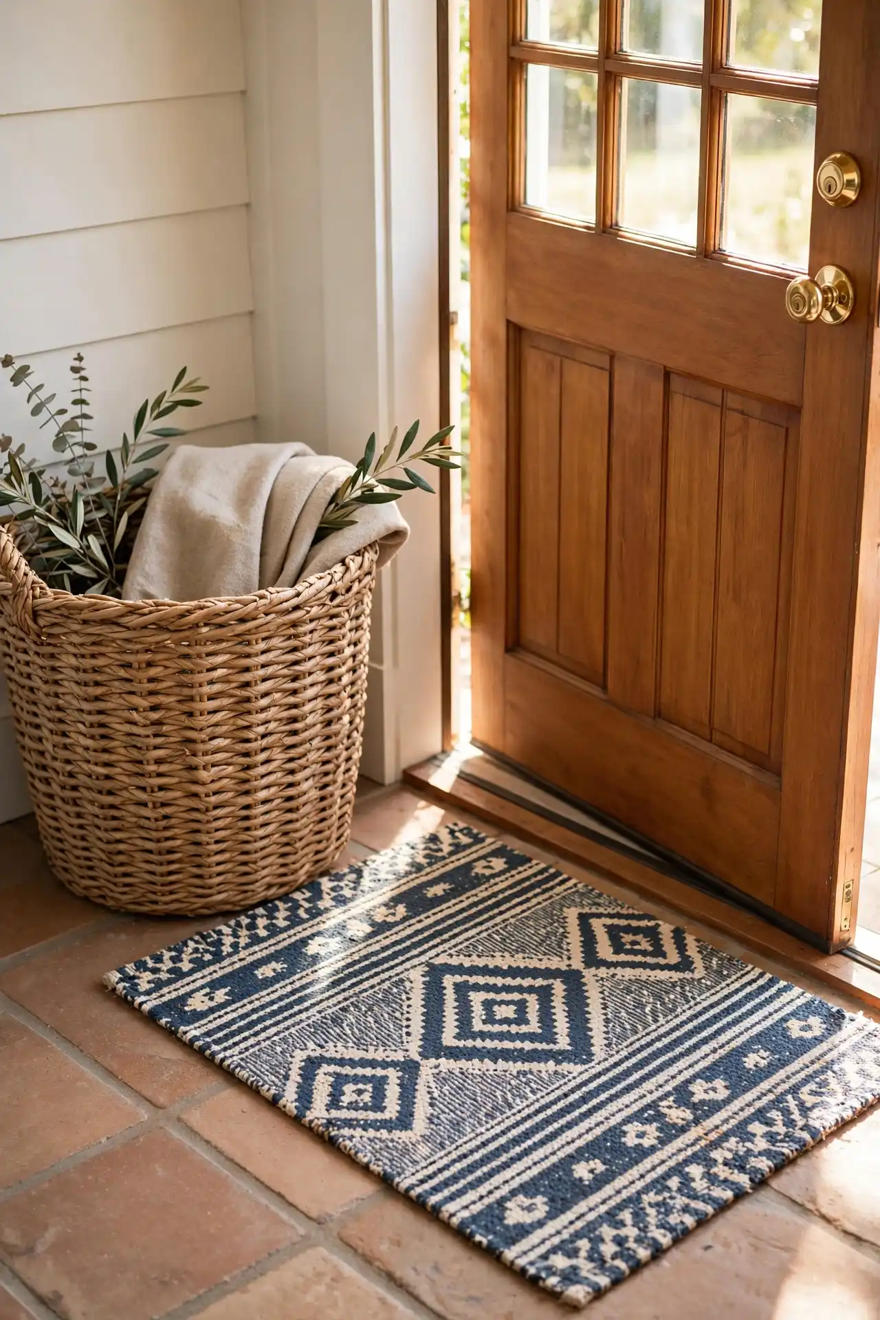 Entryway basket and doormat