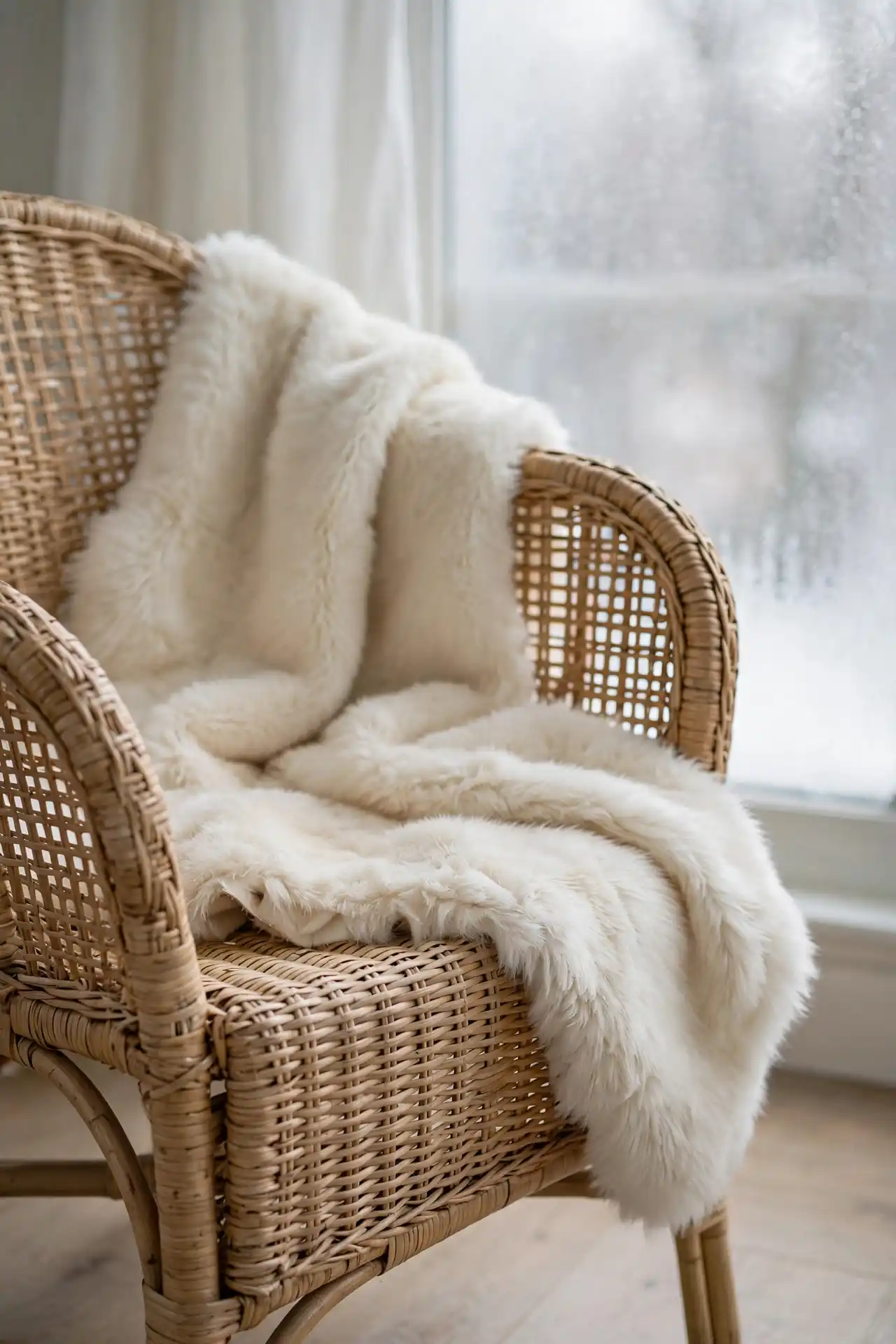 Faux Fur Throw on Basket Chair