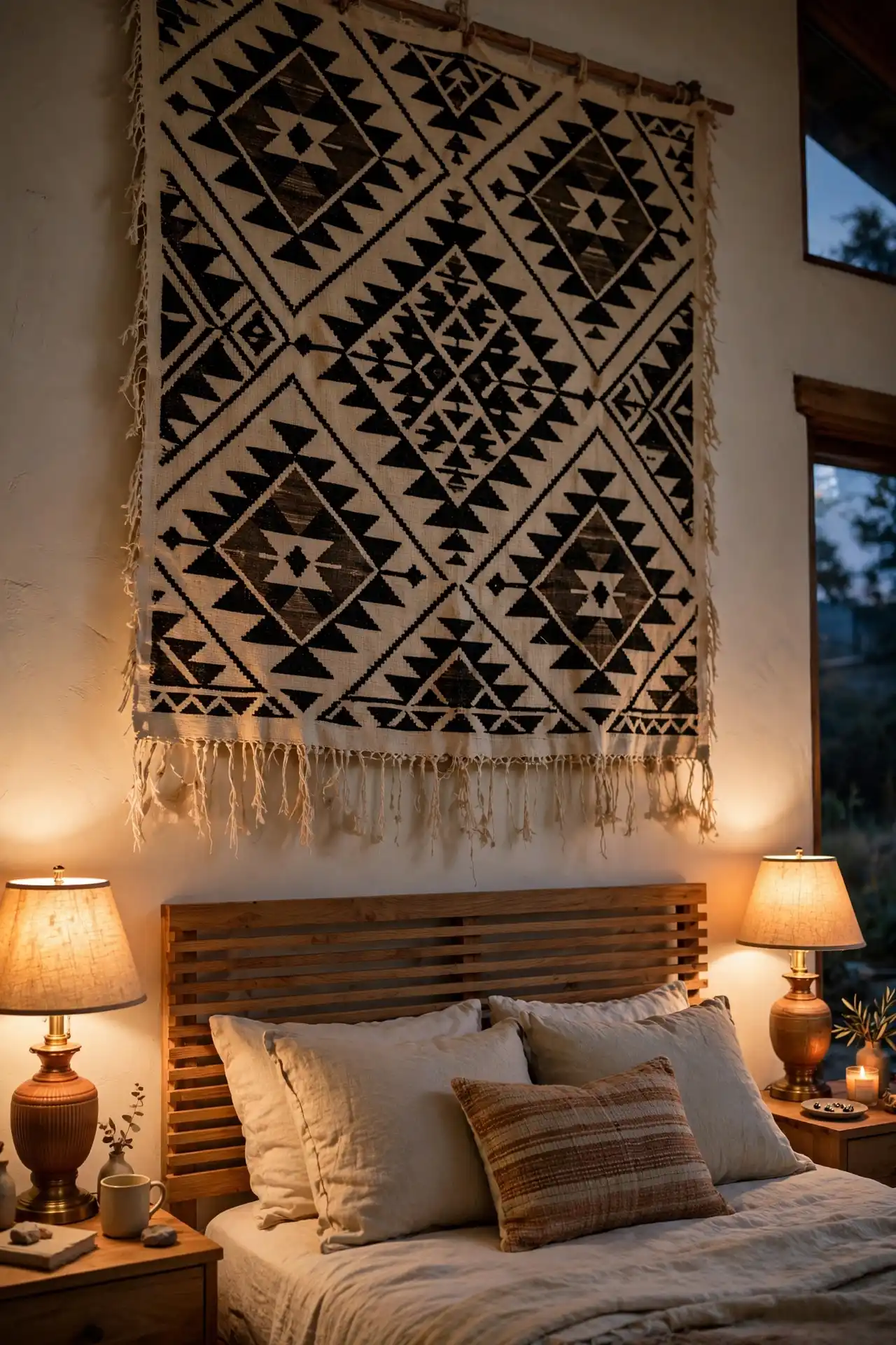 12 Dark Moody Afrocentric Bedroom Ideas for a Bold Aesthetic 3 Hang a Statement Mudcloth Panel Above the Headboard