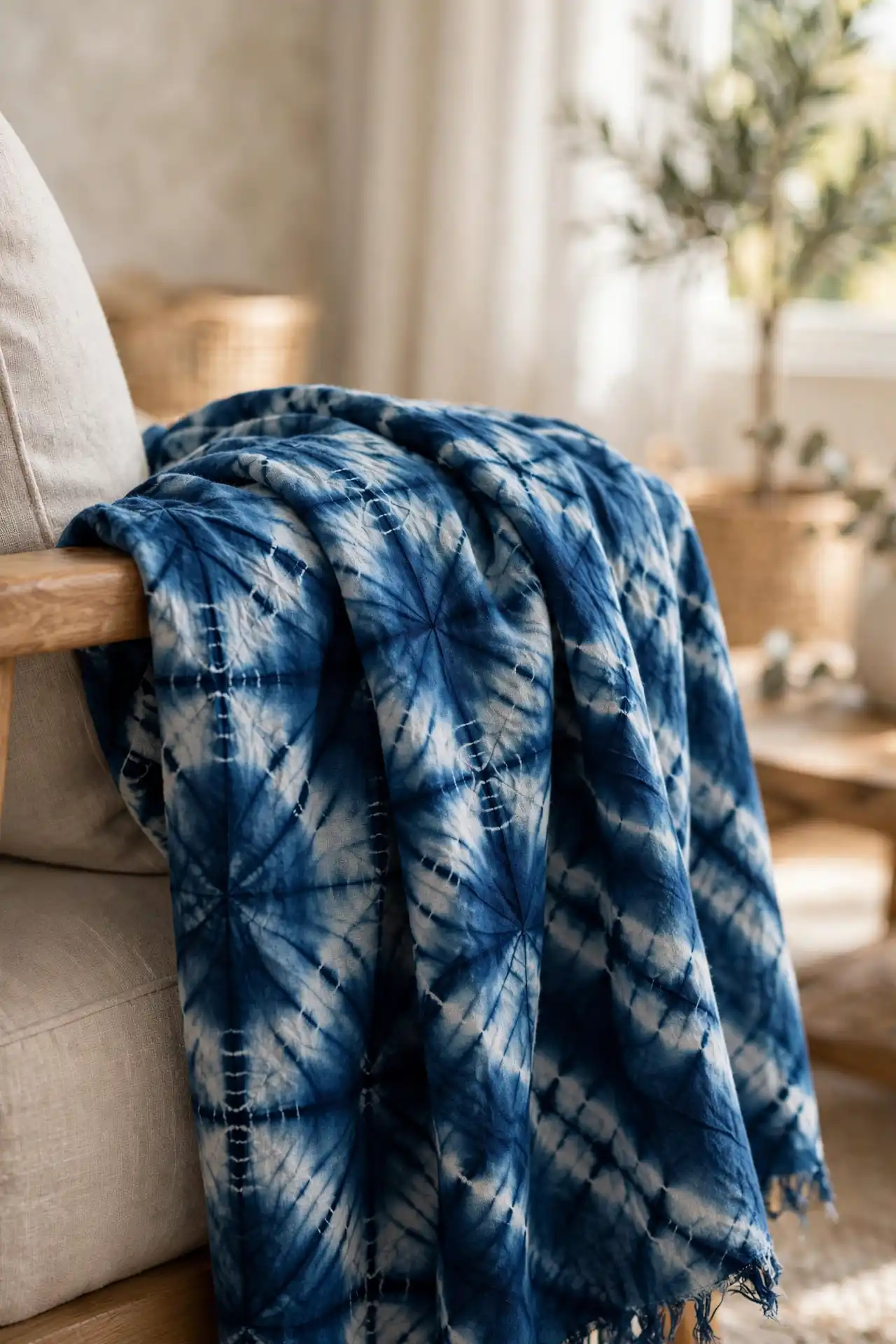 Indigo-dyed throw