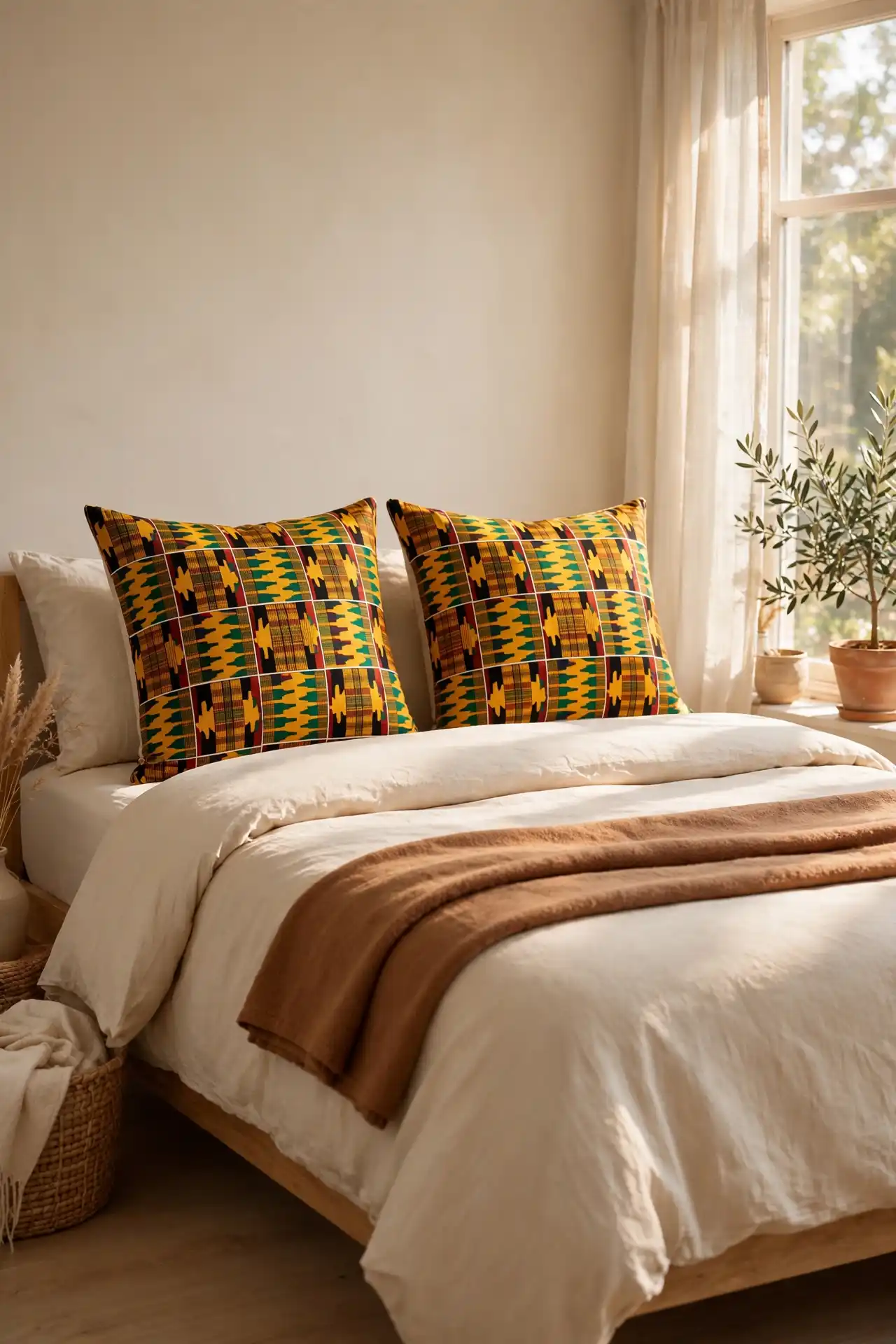14 Afrocentric Bedroom Ideas Built for Men 5 Kente pillow accent