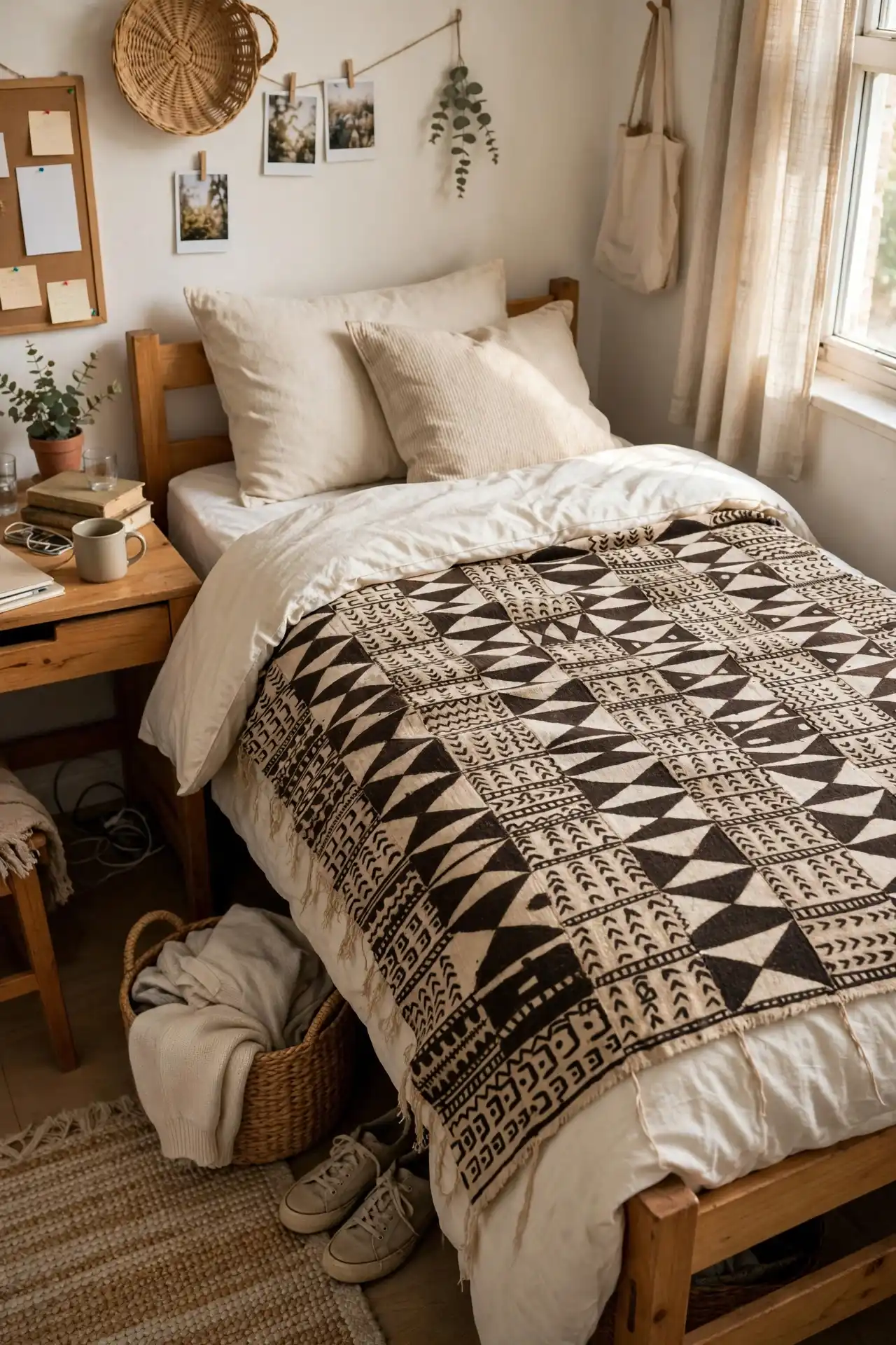 20 HBCU Dorm Room Decor Ideas That Go Beyond the Basics 11 Layer Your Bed in Bogolanfini Instead of a Plain Comforter