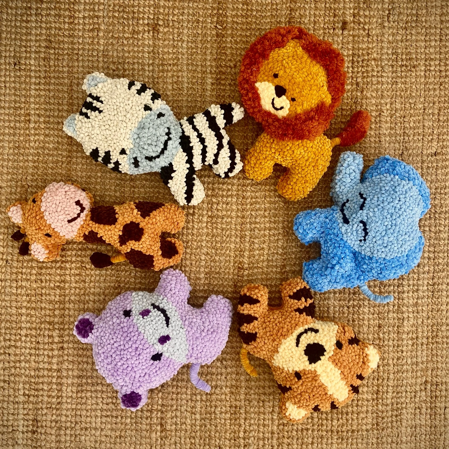 11 Punch Needle Nursery Decor Ideas You Can Make Before Baby Arrives 5 Mini Safari Animal Set