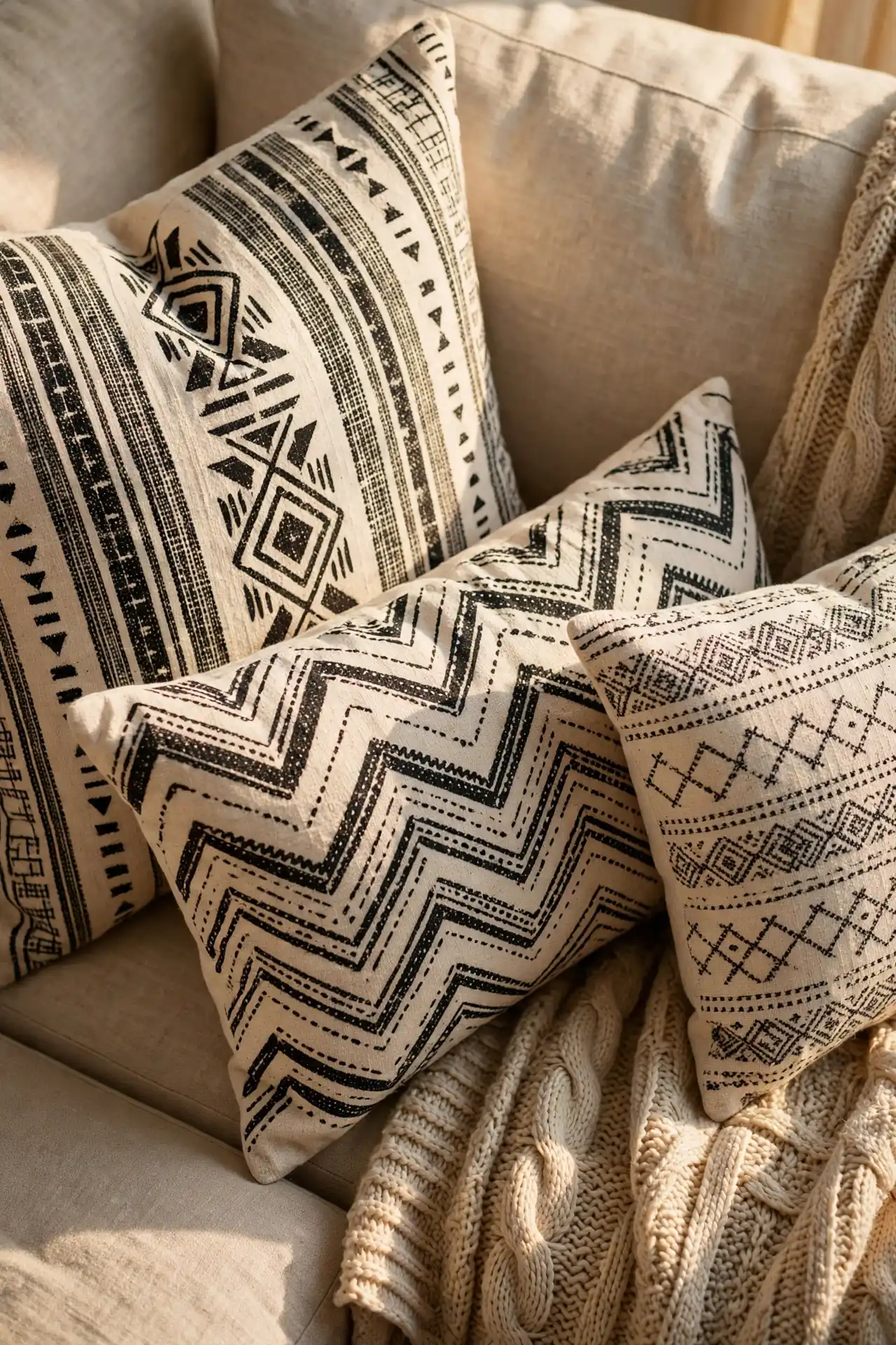 18 Mudcloth Decor Ideas for Every Room in the House 7 Mixed throw pillows