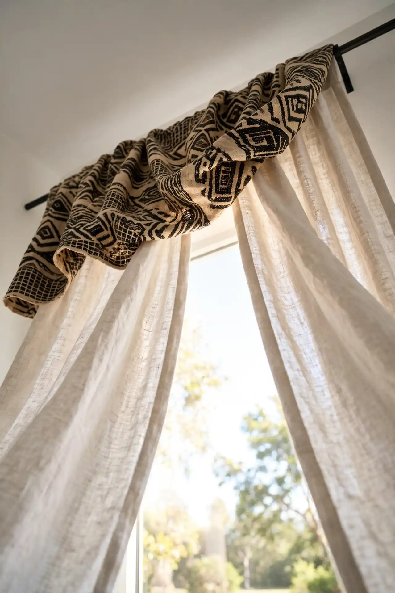18 Mudcloth Decor Ideas for Every Room in the House 8 No-sew curtain topper