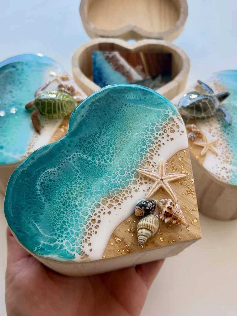 Ocean Resin Heart Trinket Box