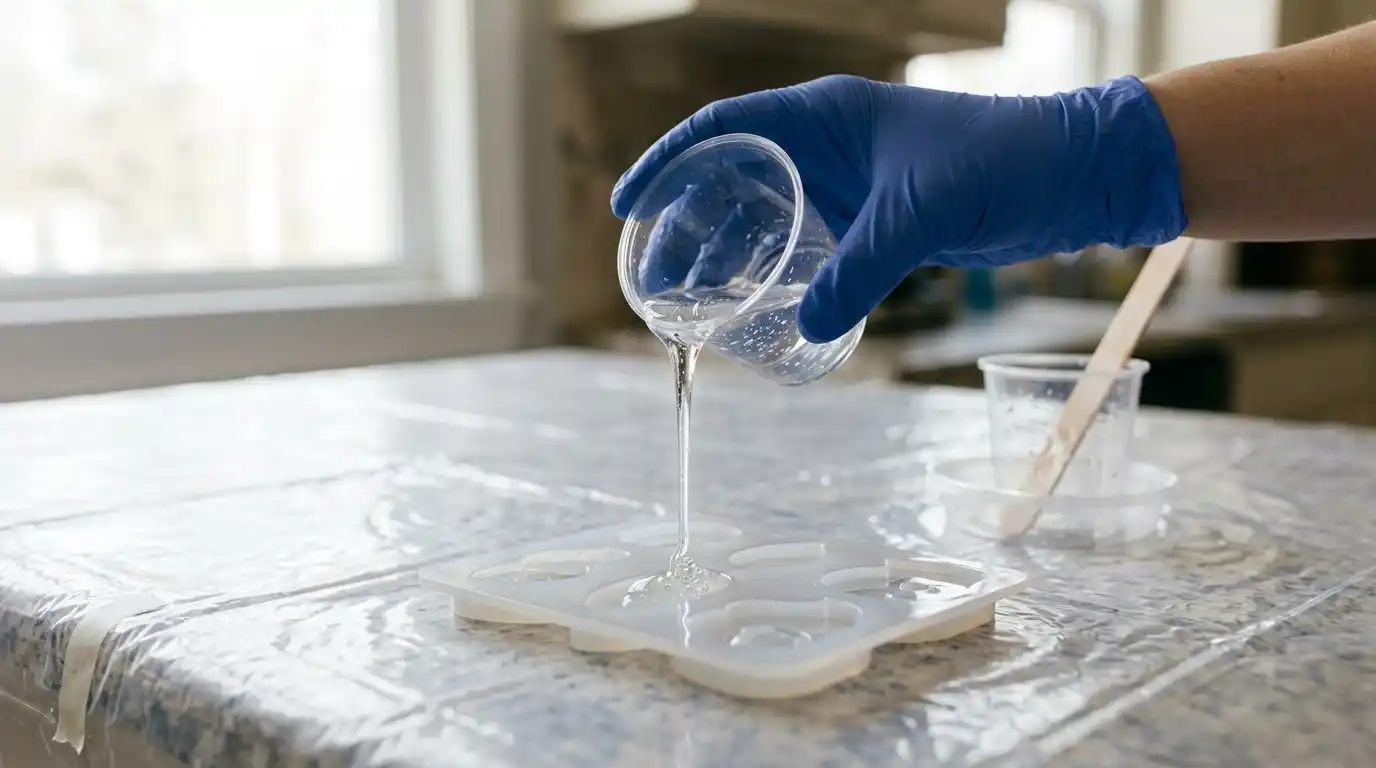 Pour your mixture while keeping wet cups on plastic.