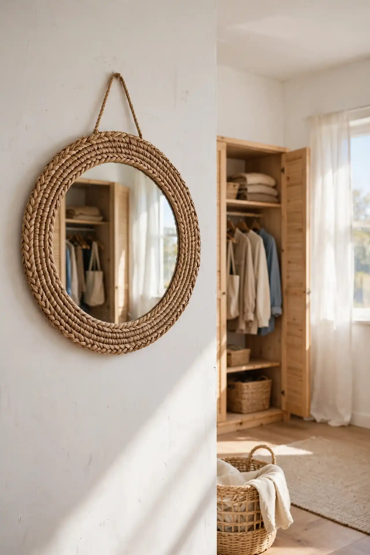 16 Afrocentric Back-to-School Dorm Decor Ideas for Move-In Day 5 Raffia Mirror Frame