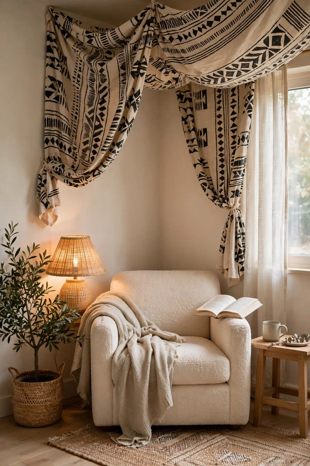 18 Mudcloth Decor Ideas for Every Room in the House 10 Reading nook canopy