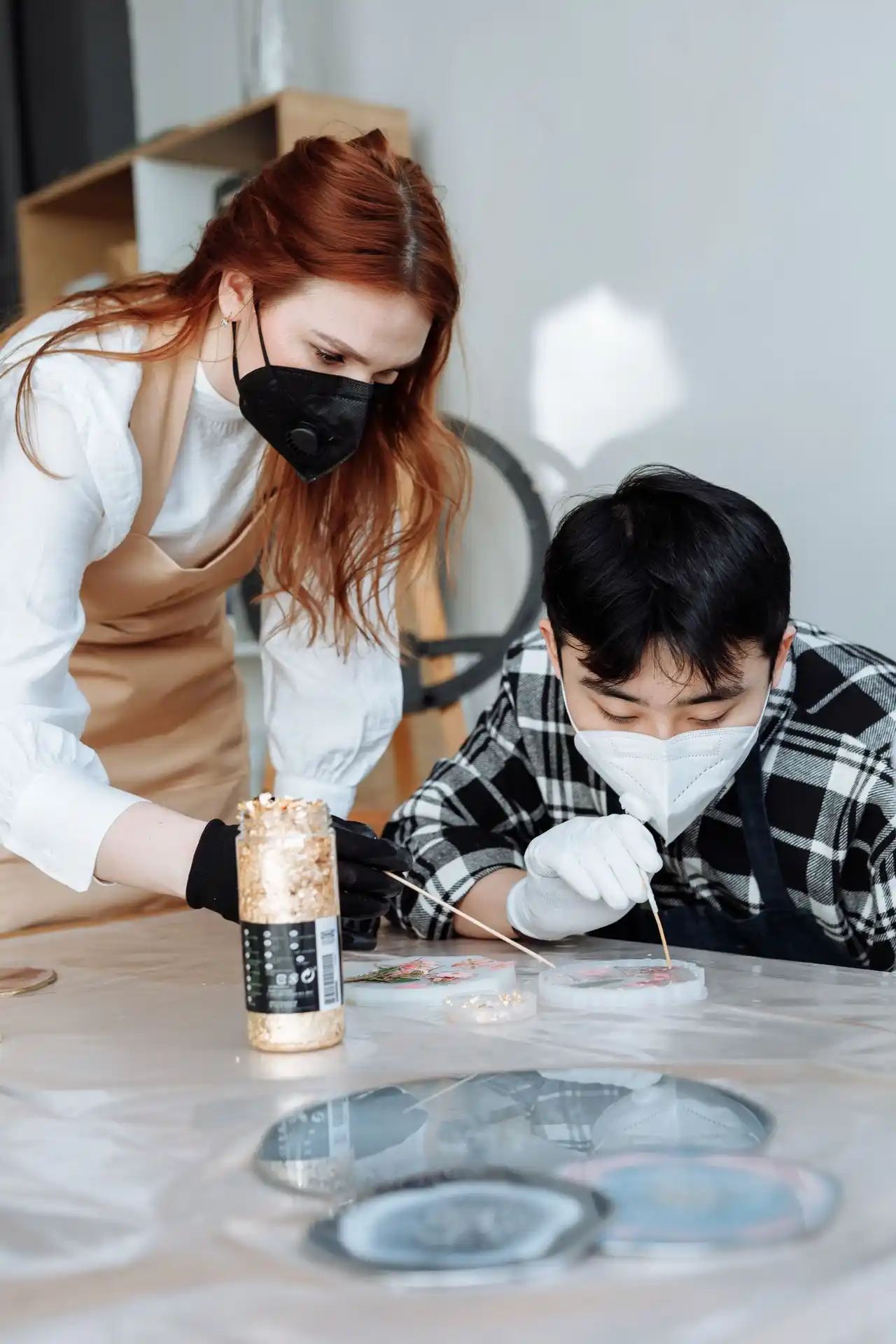 Resin crafting respirator mask gloves flat lay 