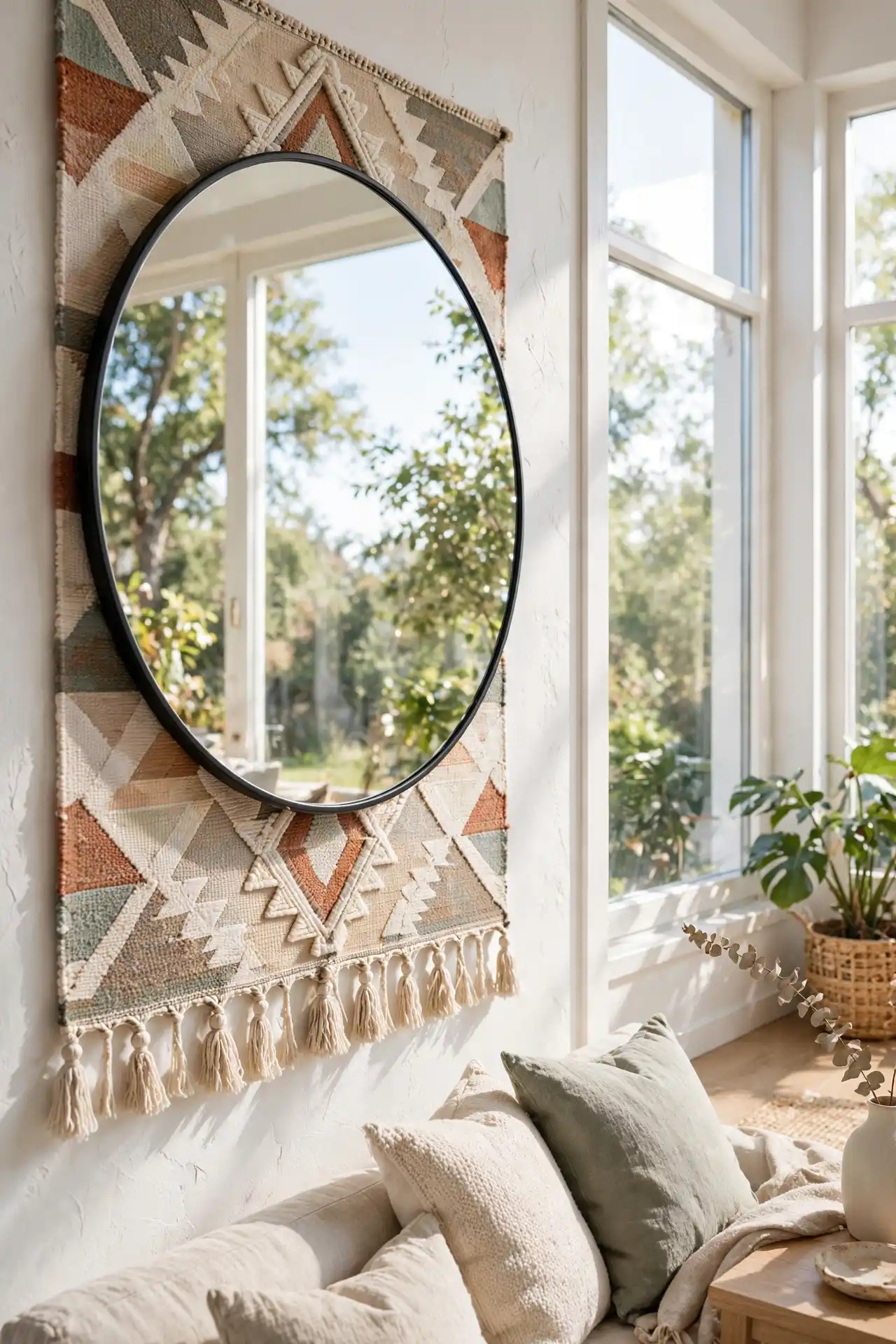 Round Mirror with Tribal Pattern