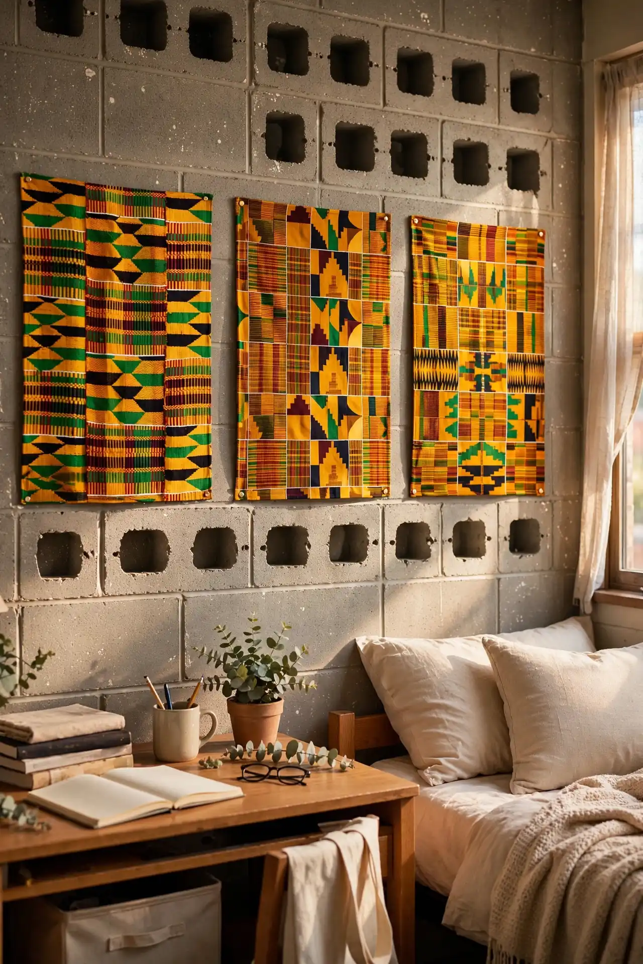 20 HBCU Dorm Room Decor Ideas That Go Beyond the Basics 2 Turn Your Cinder Block Wall Into a Kente Cloth Gallery Moment