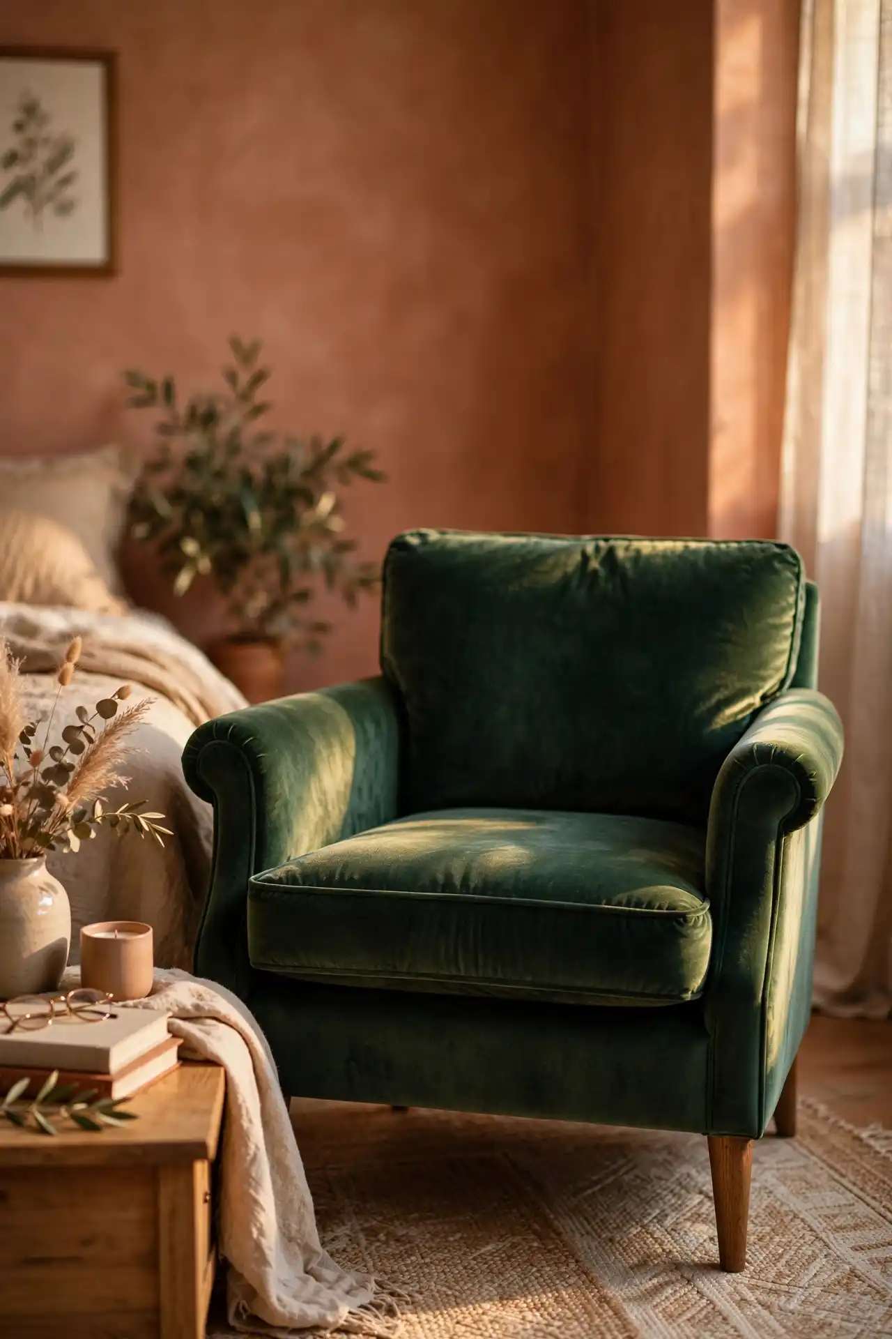 12 Dark Moody Afrocentric Bedroom Ideas for a Bold Aesthetic 13 Use Deep Green Velvet on One Accent Chair
