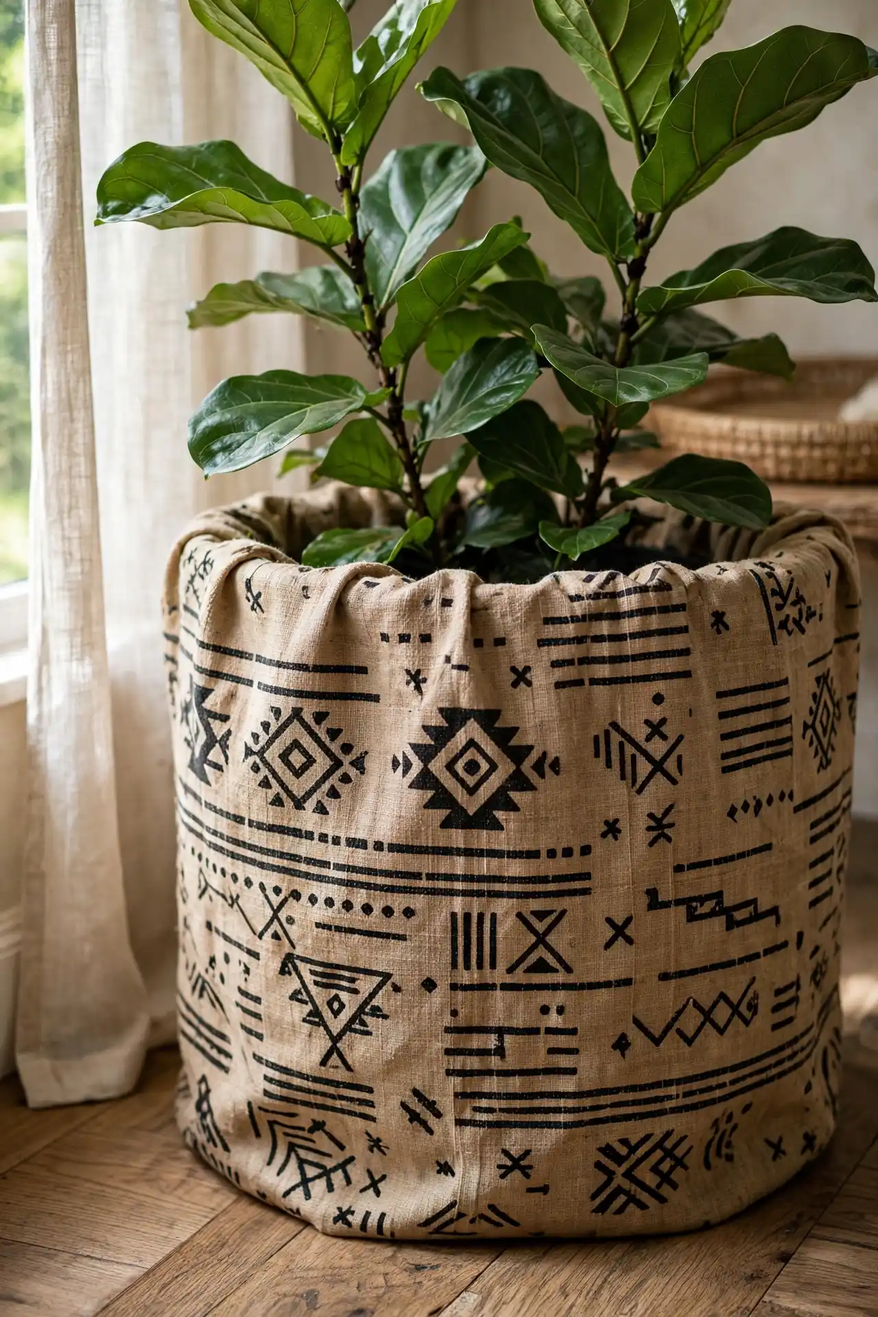 18 Mudcloth Decor Ideas for Every Room in the House 17 Wrapped planter
