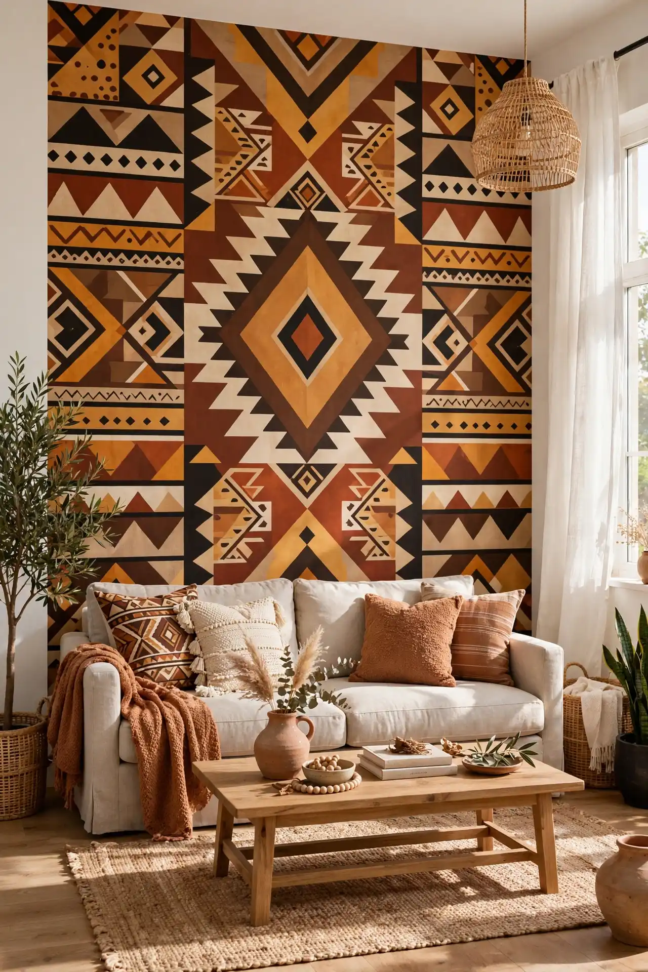 Anchor Your Sofa with an Oversized African Fabric Print Mural