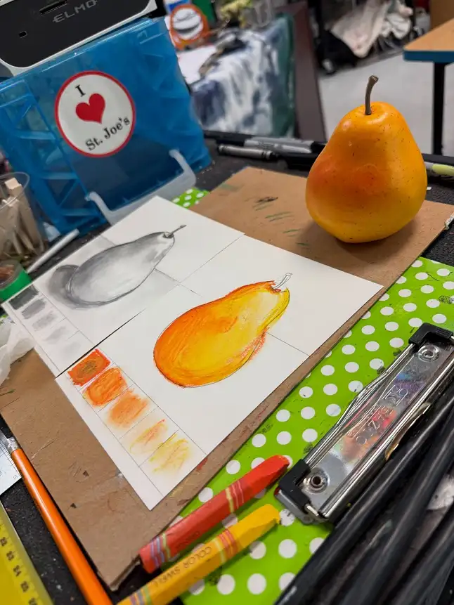 Still Life Pear Study in Pencil and Pastel