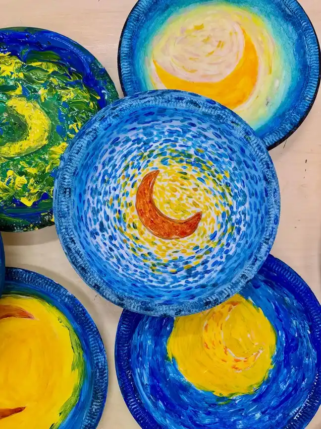Starry Night Paper Plates Inspired by Van Gogh