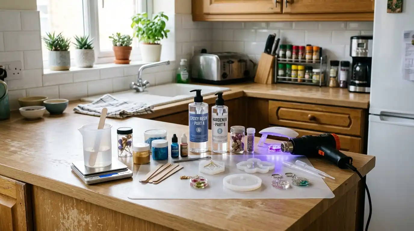 epoxy resin kitchen counter setup