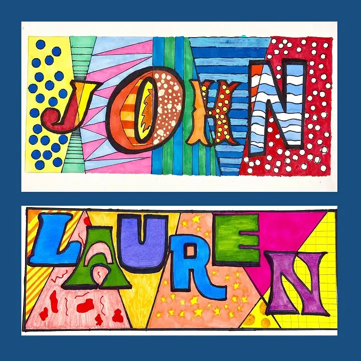 Pop Art Name Designs with Patterned Backgrounds