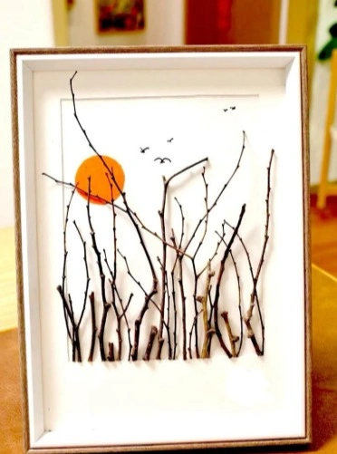Twig Sunset Art in a Shadow Box Frame